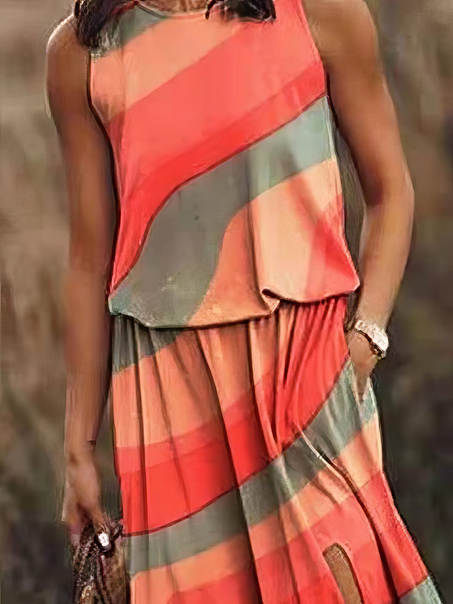 Dresses Multicolor Print Sleeveless Slit Dress - LuckyFash™