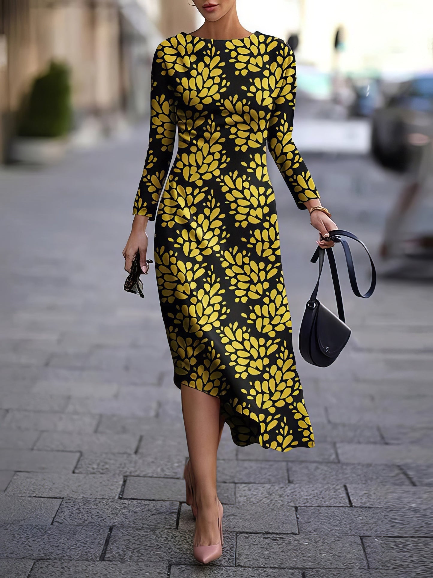 Dresses Printed Long Sleeve Irregular Dress - LuckyFash™