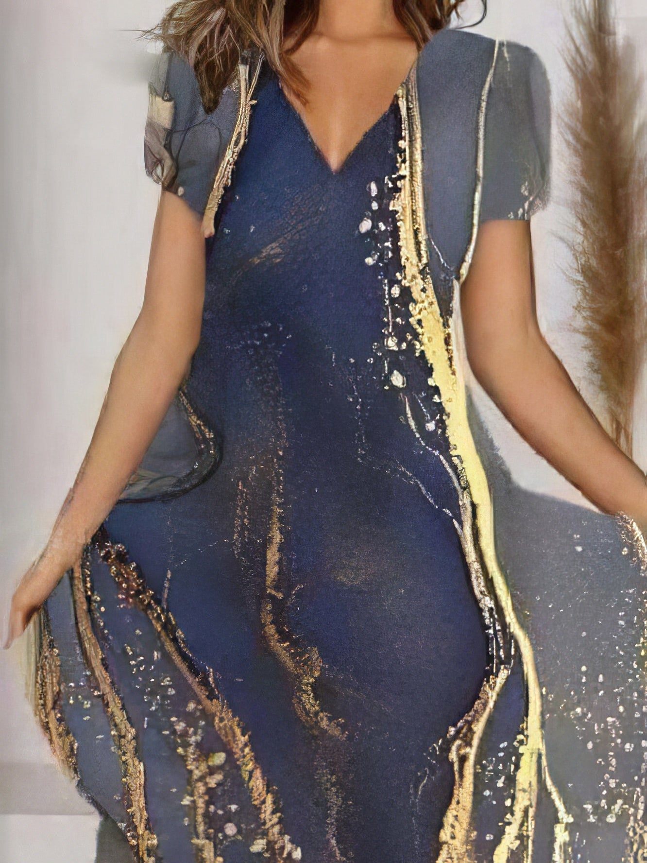 Dresses Art Print V-Neck Short Sleeve Dress - LuckyFash™