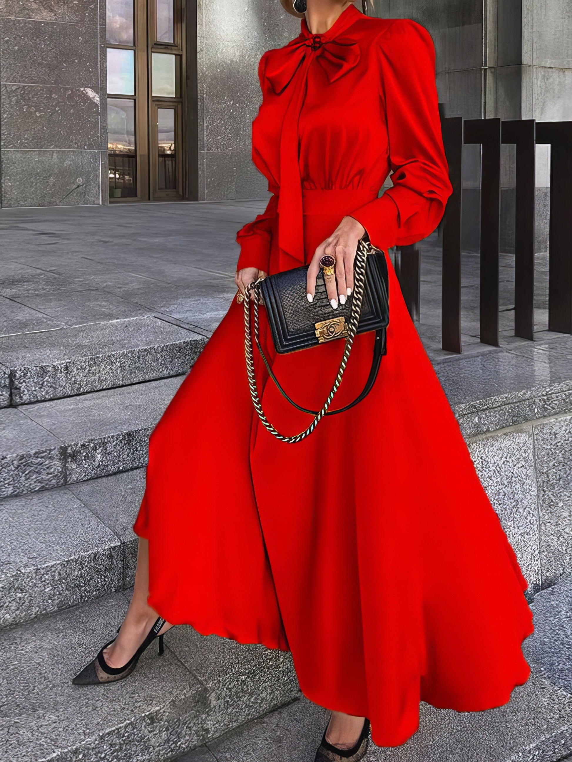 Dresses Bowknot Long Sleeve Temperament Dress - LuckyFash™