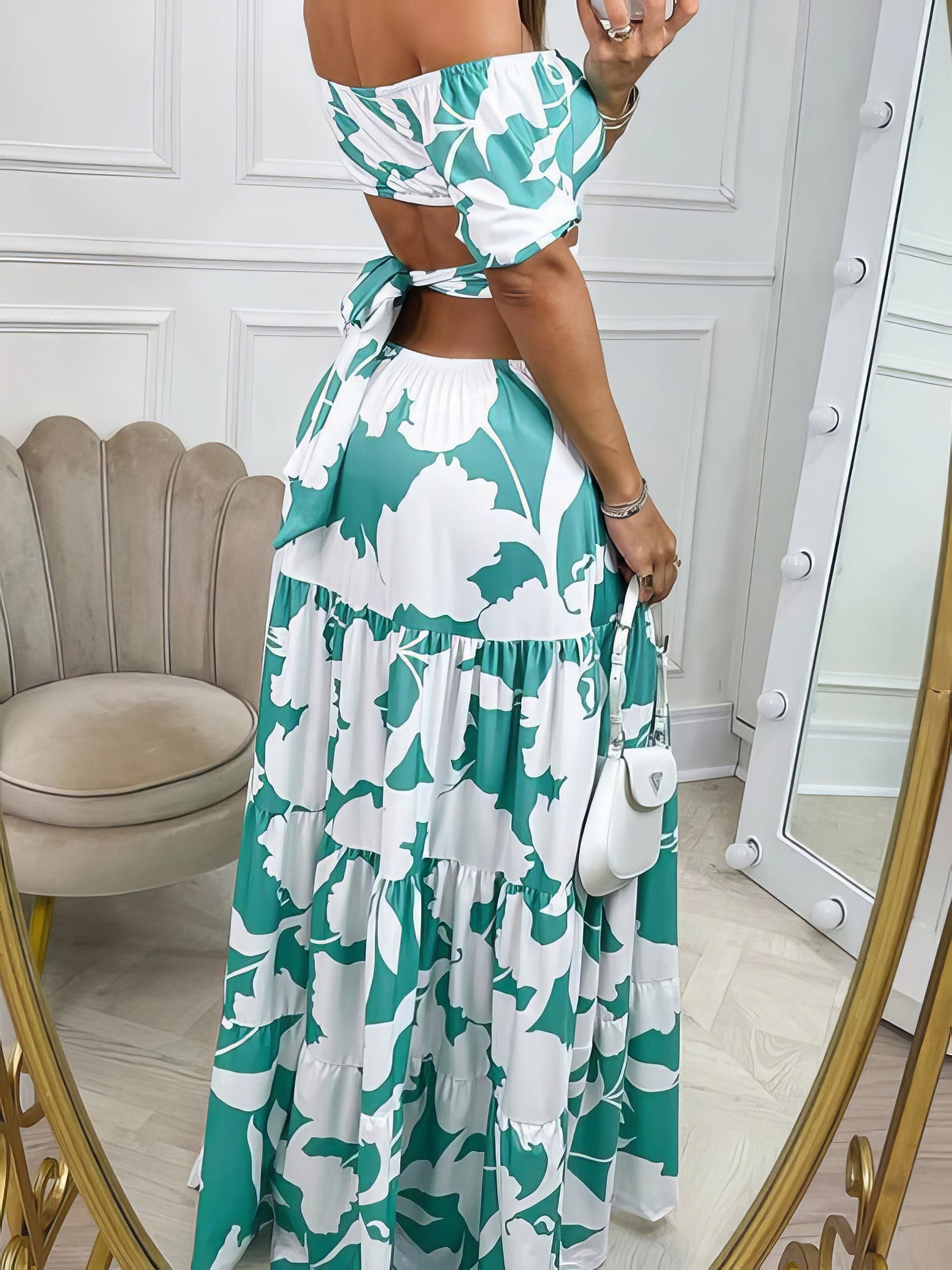 Dresses One-Shoulder Print Cutout Short Sleeve Dress - LuckyFash™