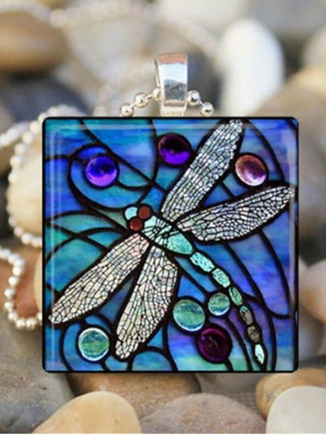 Women's necklace Vintage Street Style & Glass Insect Pendant Necklace for Women / Dragonfly / Blue / Green / Yellow - LuckyFash™