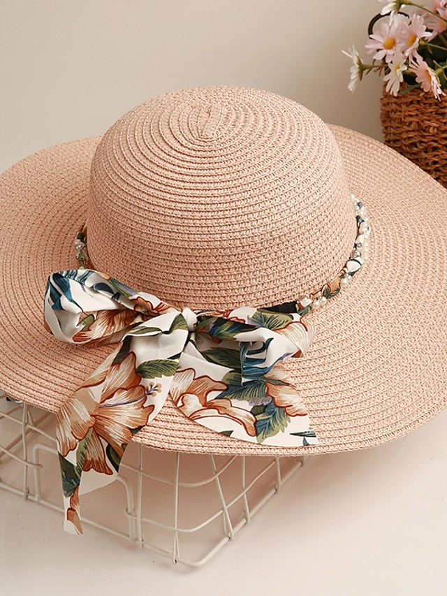 Women's Sun Hat Straw Hat Holiday Floral / Flower Polyester Straw Vacation Casual Beach Sunscreen Warm 1 pcs - LuckyFash™