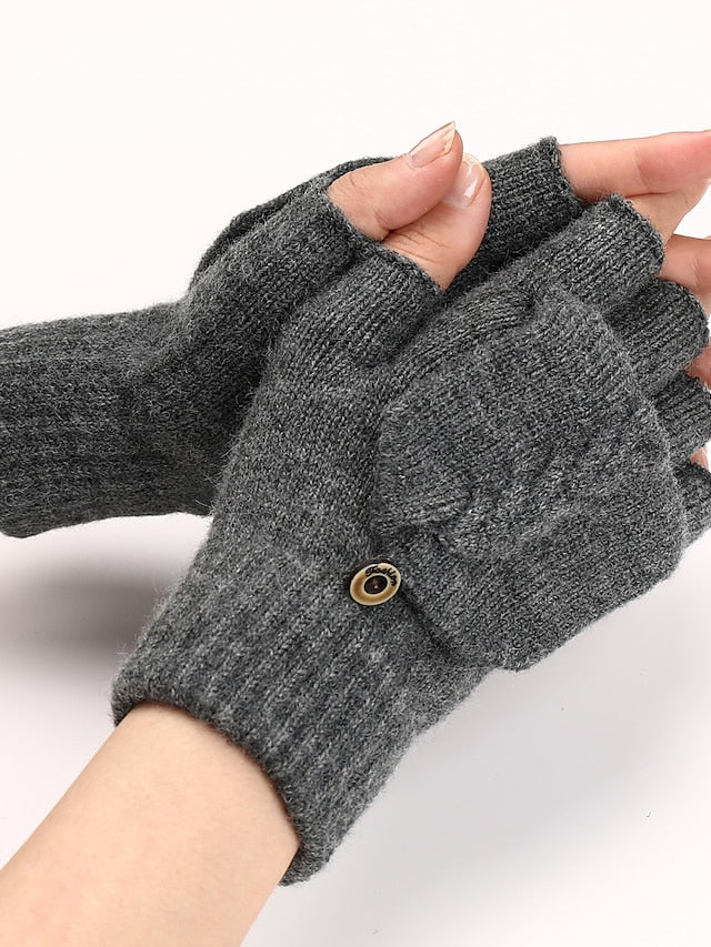 Women's Unisex Convertible Fingerless Gloves Mittens Daily Holiday Solid / Plain Color Polyester Simple Warm 1 Pair - LuckyFash™
