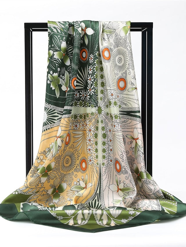 Newest Square Silk Scarf Women Print Simple Hijab Headband Wraps Muslim Headscarf Bandana Foulard Female 90*90cm - LuckyFash™