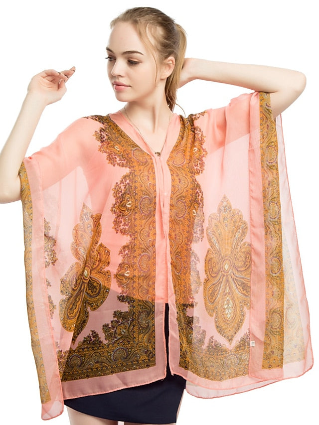 Women's Satin Scarves Shawl Daily Holiday Chiffon Vacation Casual Bohemia Sunscreen Outdoor 1 PC - LuckyFash™