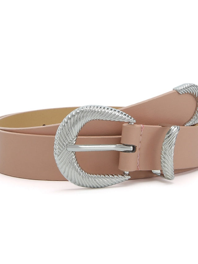 Unisex PU Buckle Belt PU Leather Prong Buckle D-ring Classic Casual Party Work Black White Pink Brown for Women - LuckyFash™