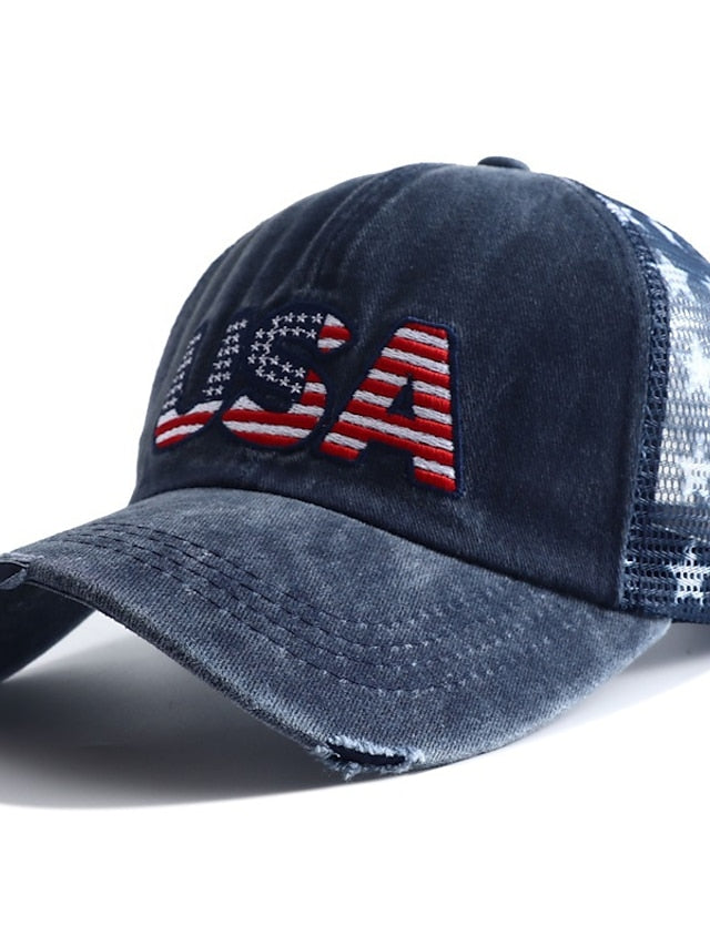Washed Baseball Cap Men Cotton Dad Hat Usa American Flag Unisex Hip Hop Hat Sport Caps Hip Hop Hats Casual Adjustable Sunshade Hat - LuckyFash™