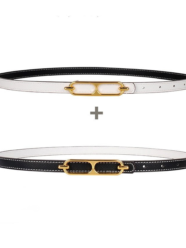 Women's Reversible Belt PU Leather Metal Bucke Eyelet Casual Formal Party Work Black Brown Gray - LuckyFash™