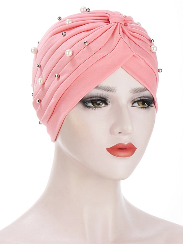 Boutique Solid Folds Pearl Muslim Turban Scarf Women Elastic Islamic Inner Hijab Caps Arab Wrap Head Femme Musulman Turbante - LuckyFash™