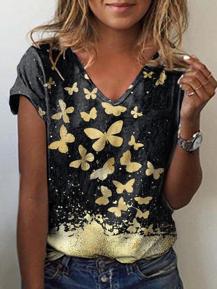 Animal Print V-Neck Short Sleeve Casual T-Shirts - LuckyFash™