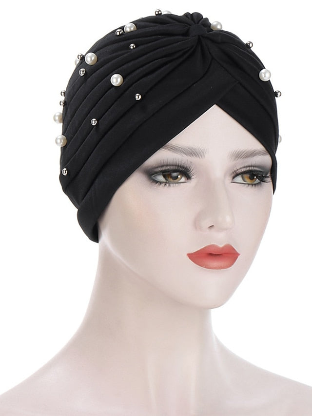 Boutique Solid Folds Pearl Muslim Turban Scarf Women Elastic Islamic Inner Hijab Caps Arab Wrap Head Femme Musulman Turbante - LuckyFash™