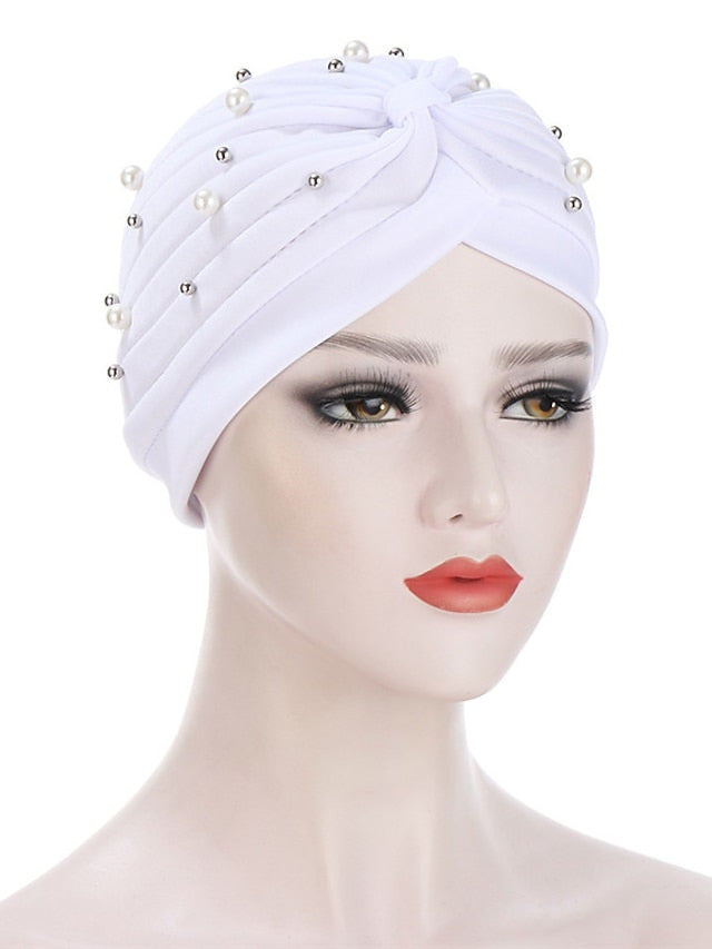 Boutique Solid Folds Pearl Muslim Turban Scarf Women Elastic Islamic Inner Hijab Caps Arab Wrap Head Femme Musulman Turbante - LuckyFash™