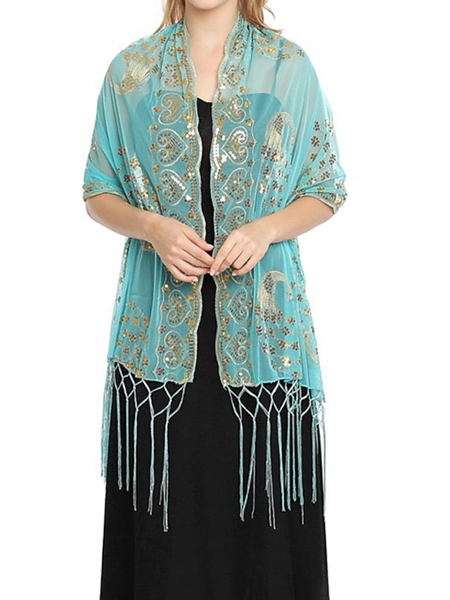 Women's Women's Shawls & Wraps Party Wedding Special Occasion Black Silver White Scarf Flower / Blue / Fall / Winter / Spring / Summer - LuckyFash™