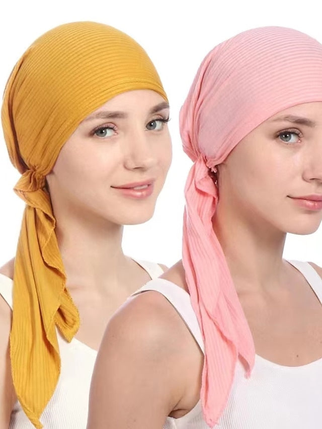 New Elastic Cotton Solid Color Wrap Head Scarf Hats Muslim Turban Bonnet For Women Inner Hijab Hat Fashion Female Turbantes Caps - LuckyFash™