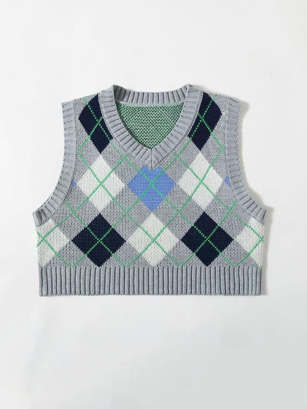 Argyle Pattern Crop Sweater Vest - LuckyFash™