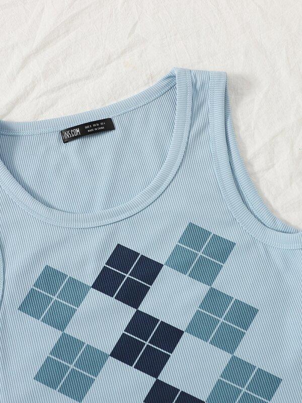 Argyle Print Rib-knit Tank Crop Top - LuckyFash™