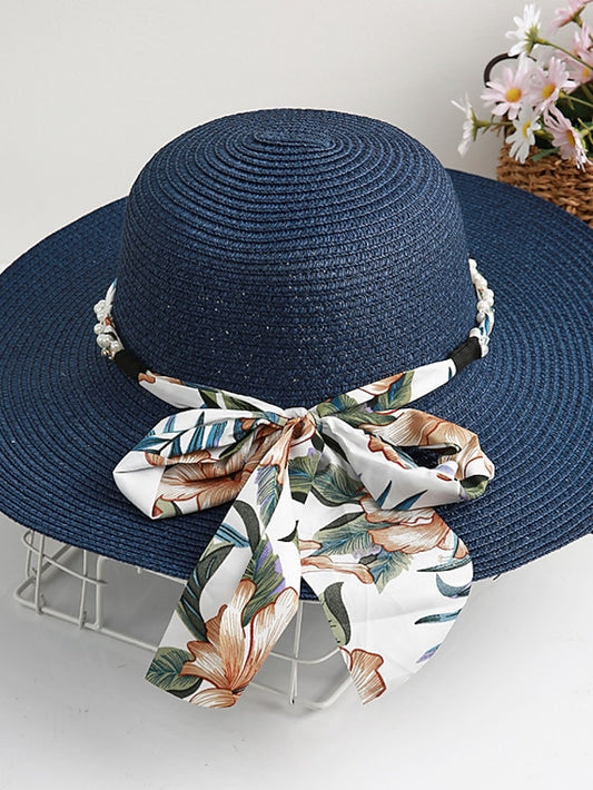 Women's Sun Hat Straw Hat Holiday Floral / Flower Polyester Straw Vacation Casual Beach Sunscreen Warm 1 pcs - LuckyFash™