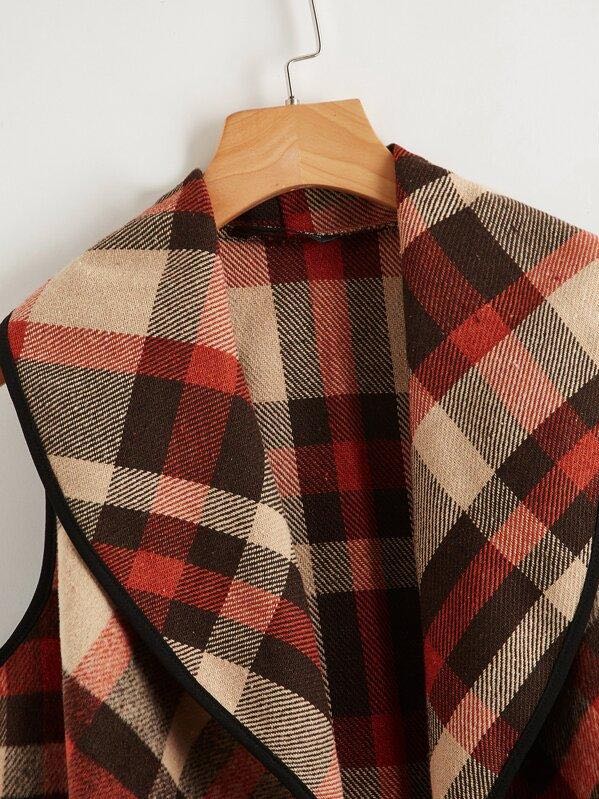 Asymmetrical Hem Plaid Waterfall Coat - LuckyFash™