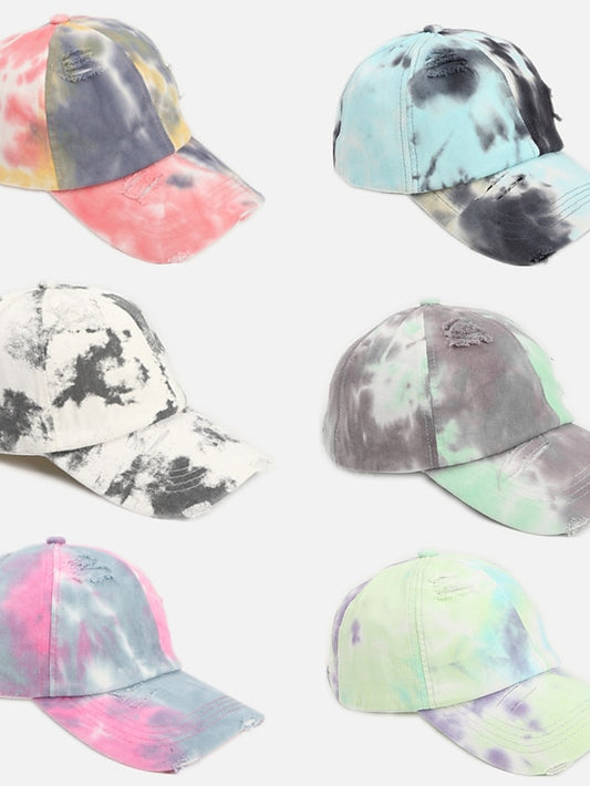 Hole Style New Tie Dye Irregular Gradient Baseball Cap Men's And Women's Colorful Cap Outdoor Sun Protection Adjustable Hat - LuckyFash™