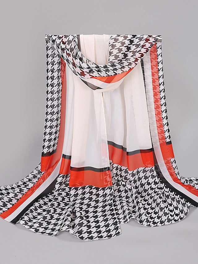 Women'S Spring And Summer New Thousand Bird Check Print Chiffon Long Silk Scarf - LuckyFash™