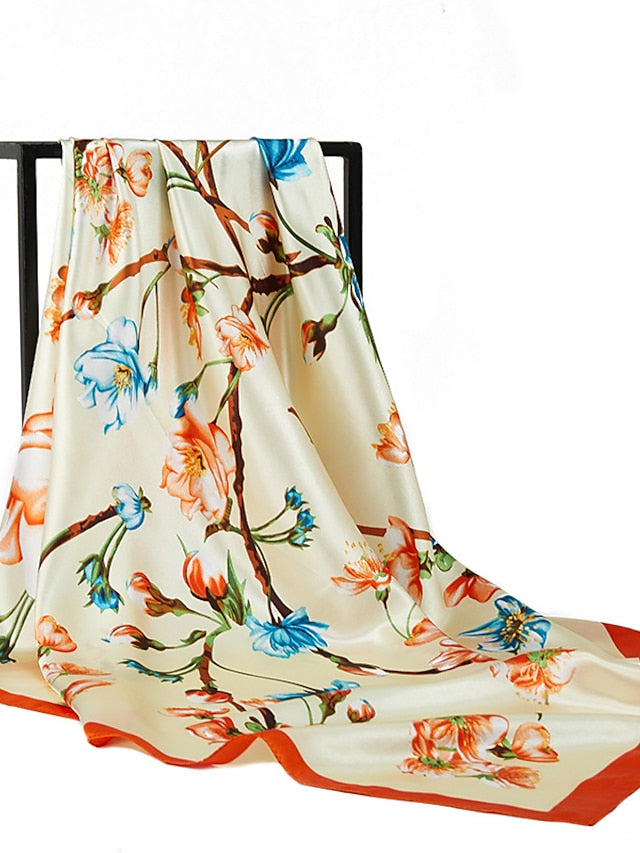 Flower Square Scarf Women Shawl Wrap Hijab Female Hair Band Wrist Headkerchief 90*90cm Bandana - LuckyFash™