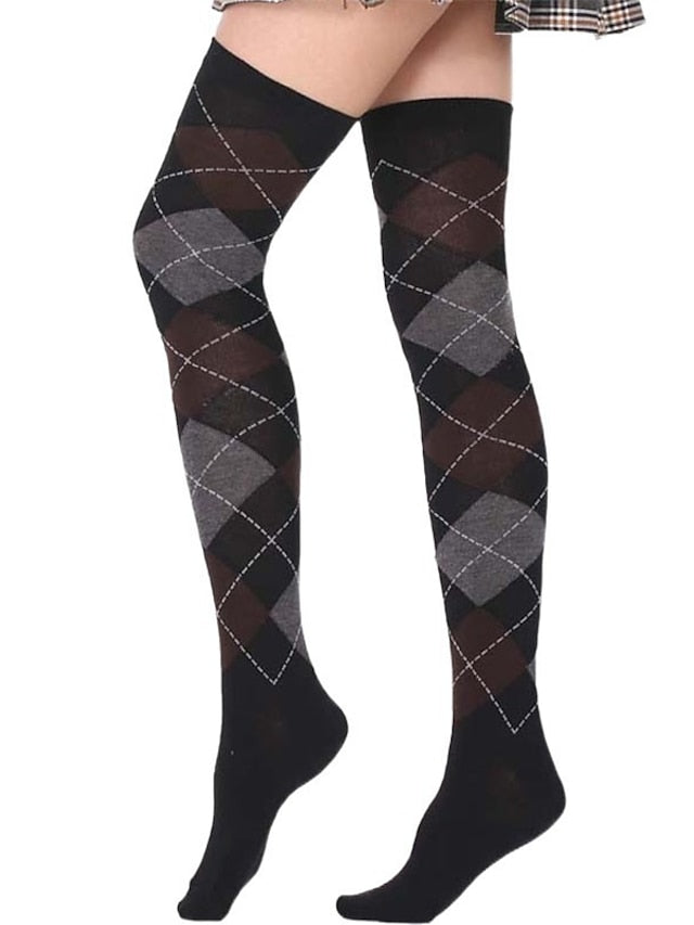 Women's Stockings Work Daily Holiday Plaid Polyester Cotton Simple Casual Lolita Casual Cute Casual / Daily 1 Pair - LuckyFash™