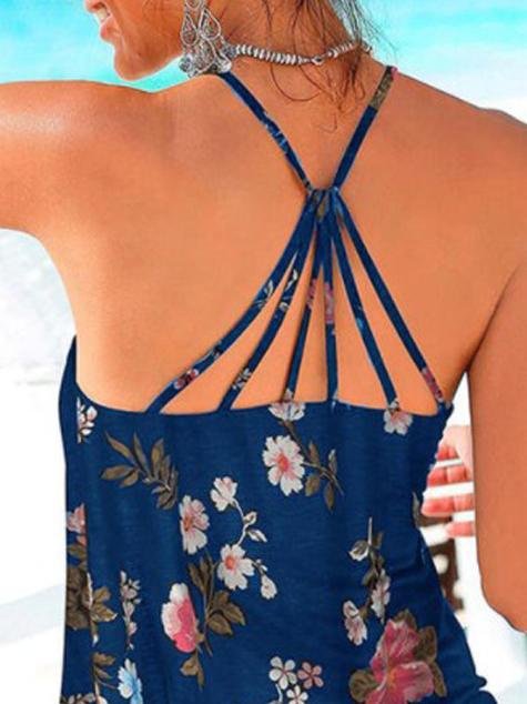 Backless Floral Print Spaghetti Straps Sleeveless Tank Tops - LuckyFash™