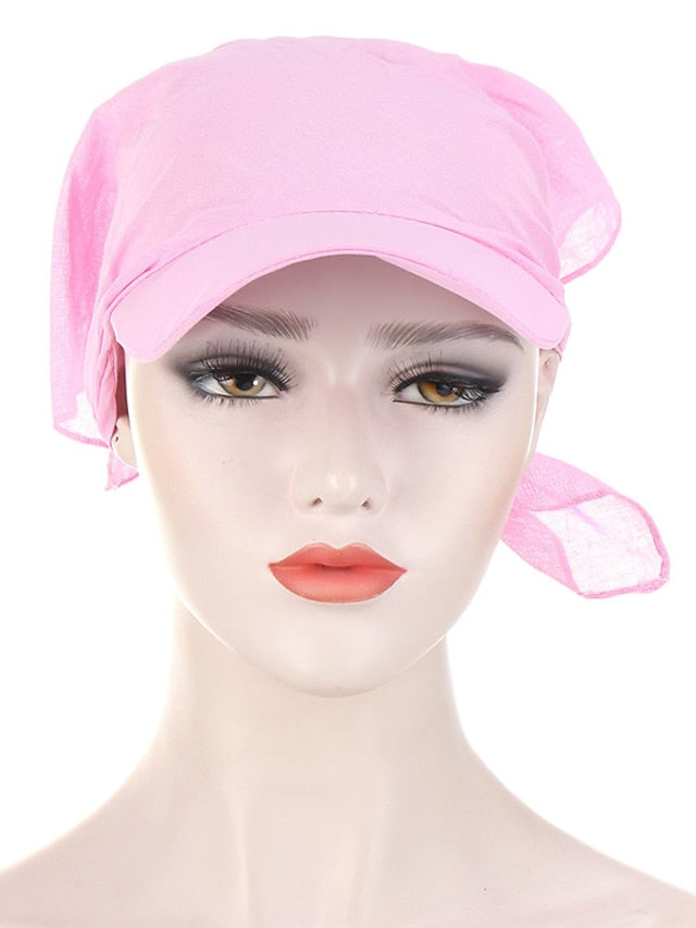 Women Classic Turban Hat Solid Color Outdoor Brim Sunshade Hats Female with Scarf Cap Soft Headscarf Beanie Baseball Cap - LuckyFash™