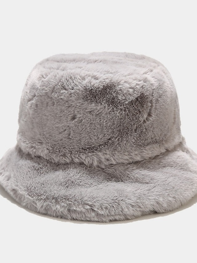 Winter Solid Fur Fluffy Bucket Hats Women Outdoor Warm Sun Hat Soft Furry Fisherman Cap Girl Fashion Panama Cap - LuckyFash™