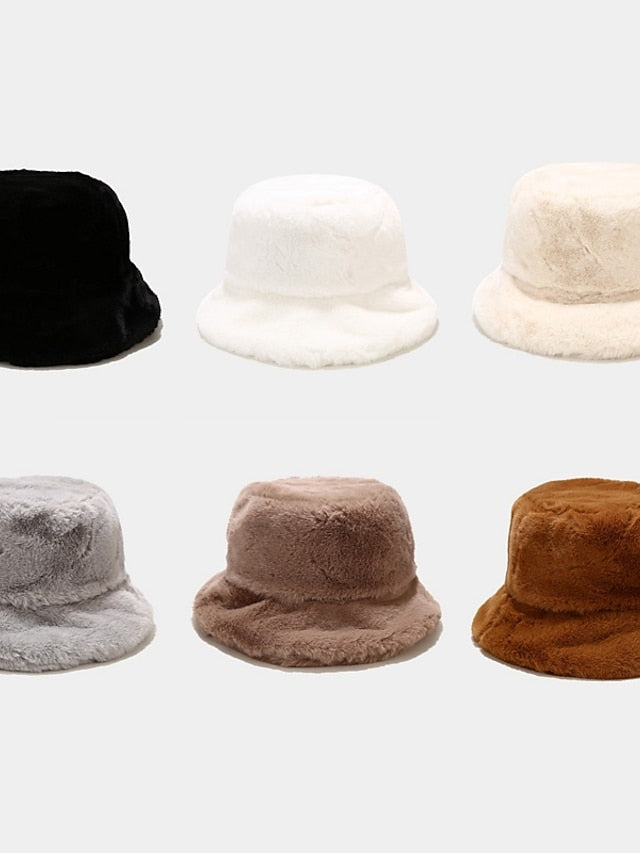 Winter Solid Fur Fluffy Bucket Hats Women Outdoor Warm Sun Hat Soft Furry Fisherman Cap Girl Fashion Panama Cap - LuckyFash™