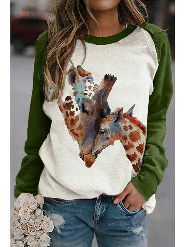 Hoodie Sweatshirt Cute Casual Red Green Beige Cat Dog Dailywear Round Neck Long Sleeve for Women - LuckyFash™