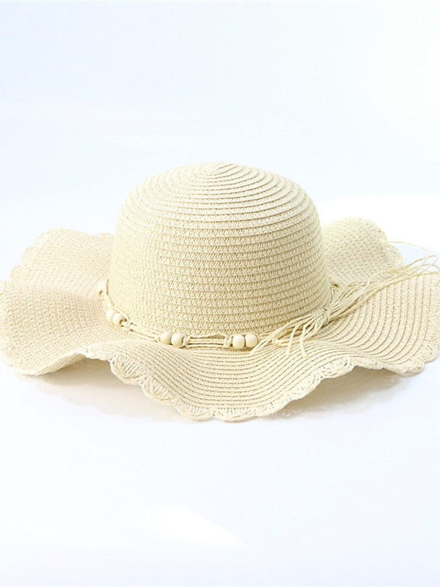 New Summer Wide-Brimmed Sunscreen Fashion Wooden Beads Wave Straw Hat Women's Holiday Beach Hat - LuckyFash™