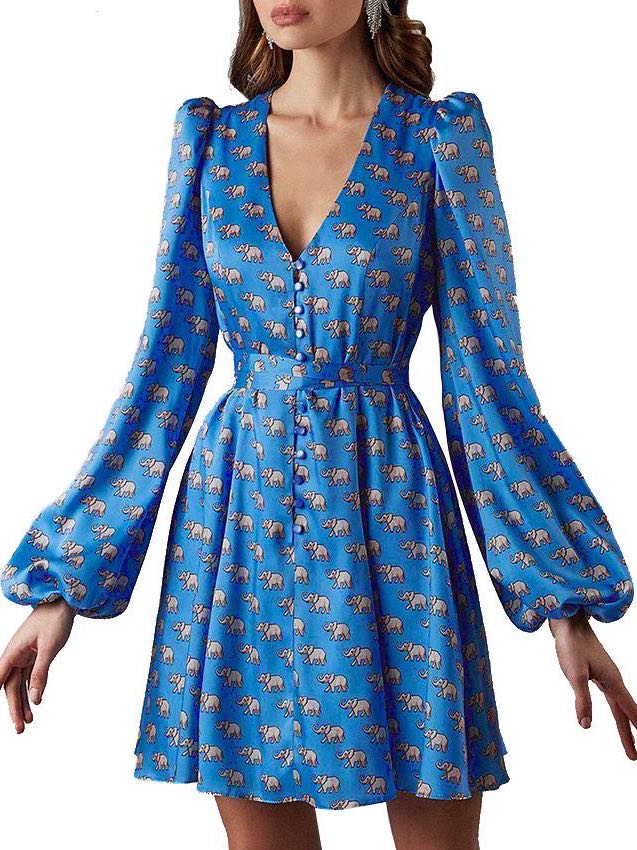 Women' s Bishop Sleeves Silk Mini A-line Dress - LuckyFash™