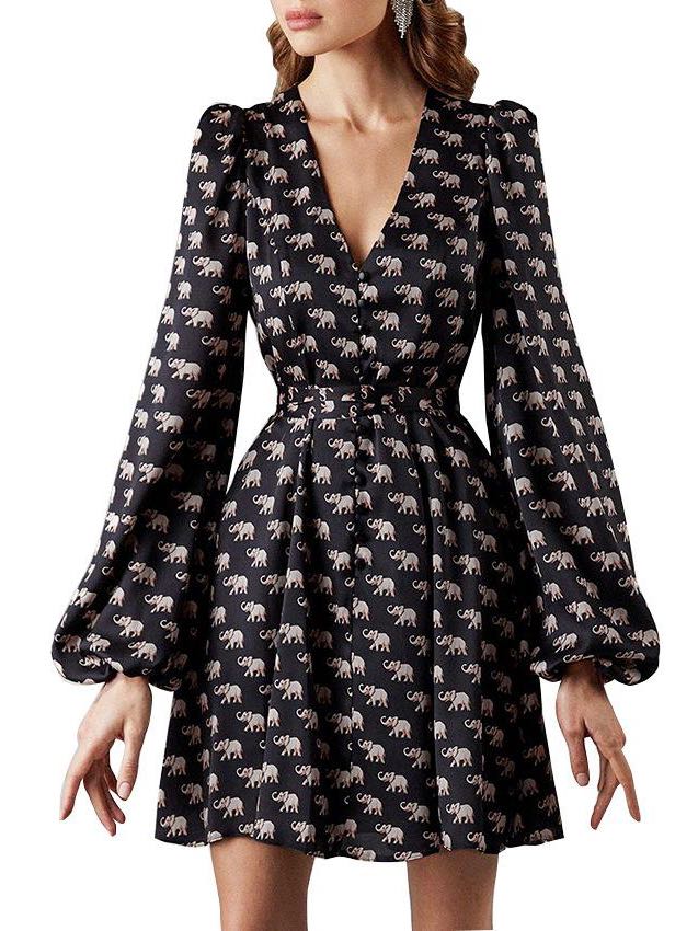 Women' s Bishop Sleeves Silk Mini A-line Dress - LuckyFash™