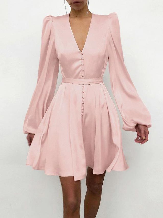 Women' s Bishop Sleeves Silk Mini A-line Dress - LuckyFash™