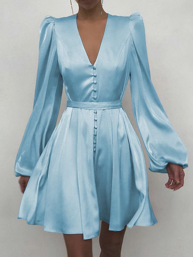 Women' s Bishop Sleeves Silk Mini A-line Dress - LuckyFash™