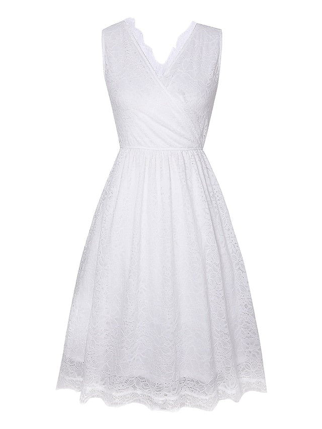 Women's 1950s Vintage Vintage Dress Midi Dress Date Vacation Lace Plain V Neck Sleeveless 2023 Black White S M L XL - LuckyFash™