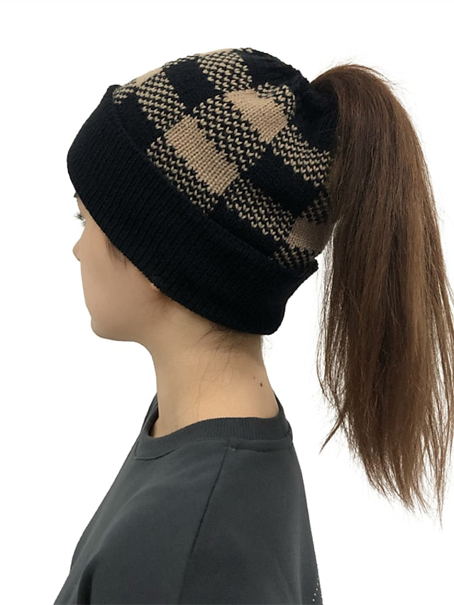 Women's Hat Beanie / Slouchy Black Khaki Red Outdoor Home Street Knit Plaid Windproof Comfort Warm - LuckyFash™