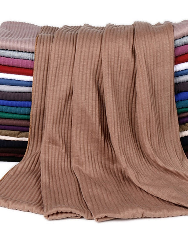 Multiple Colors Plain Solid Wrinkle Maxi Jersey Hijab Shawl Wrap Elastic Foulards Sjaal Arab Snood Islamic Muslim Headband 180*80Cm - LuckyFash™