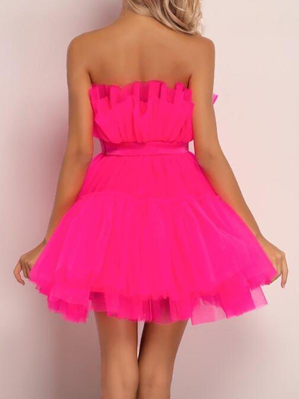 Bow Front Layered Mesh Tube Dress - LuckyFash™