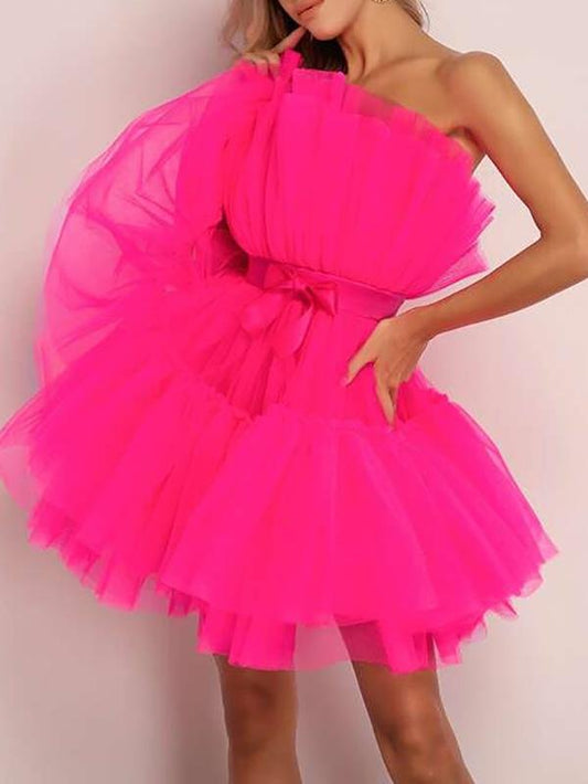 Bow Front Layered Mesh Tube Dress - LuckyFash™