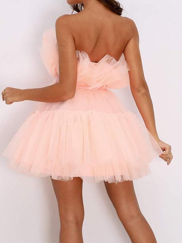 Bow Front Layered Mesh Tube Dress - LuckyFash™