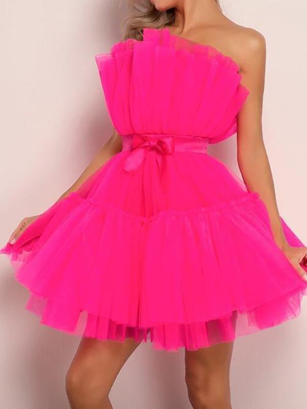Bow Front Layered Mesh Tube Dress - LuckyFash™