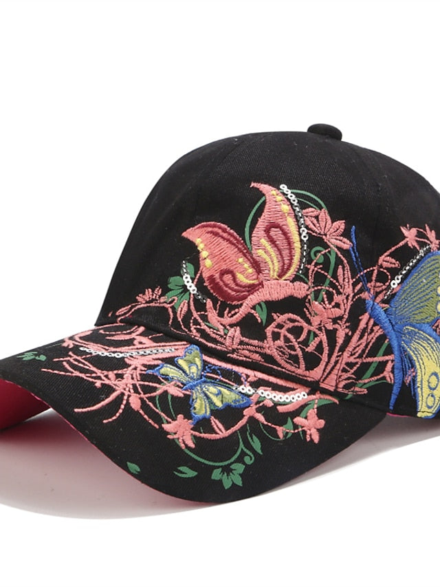 Women's Hat Baseball Cap Black Blue Pink Outdoor Street Dailywear Embroidery Animal Embroidered Flower Windproof Comfort Breathable - LuckyFash™