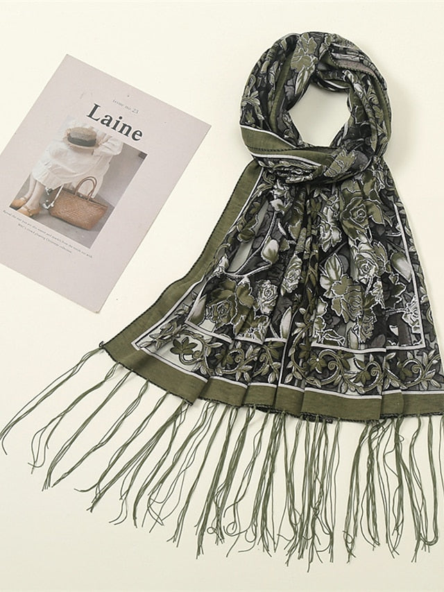Fashion Women Viscose Scarf Laser Cut Lace Floral Patchwork Tassel Hijab Shawls and Wraps Female Foulards Echarpe for Women - LuckyFash™