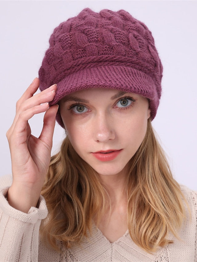 Women's Hat Beret Hat Black Pink Wine Outdoor Street Dailywear Knit Pure Color Warm Breathable - LuckyFash™