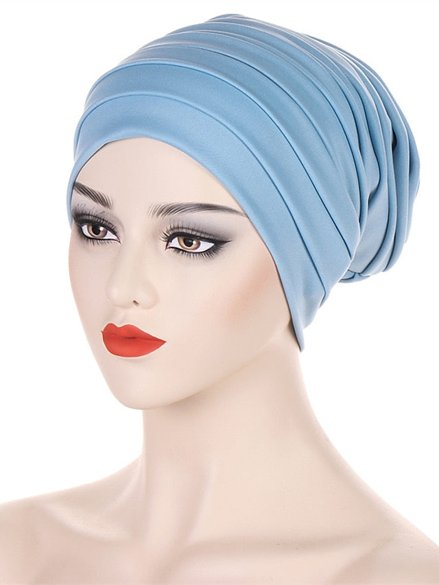 Candy Color Ladies Head Wraps Muslim Hijab Bonnets Fashion Headgear Trendy Elastic Full Body Pleated Turban Cap for Women - LuckyFash™