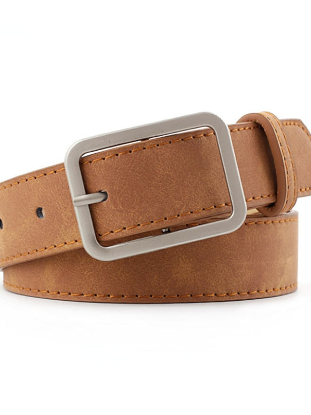 Women's Unisex PU Buckle Belt PU Leather Prong Buckle Plain Casual Classic Party Daily Black Brown Navy Blue Beige - LuckyFash™