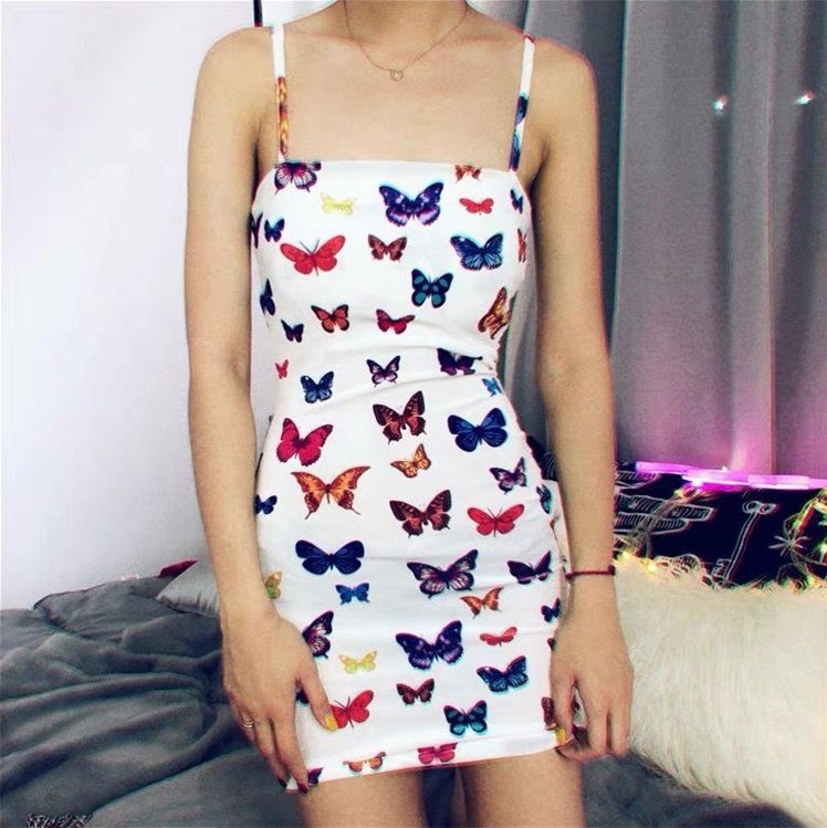 Butterfly Print Lace Up Back Tube Bodycon Dress - LuckyFash™